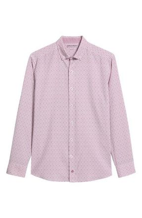 Johnston & Murphy XC+ Football Print Performance Button-Down Shirt in Burgundy at Nordstrom, Size Xx-Large