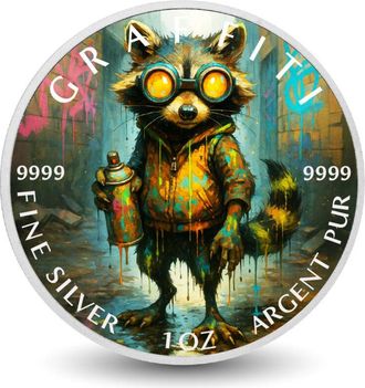 OEM Moneda De Plata Fina De 1 Oz De Urban Bandit, El Mapache Grafiti