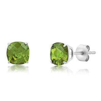 MAX + STONE Sterling Silver 6MM Cushion Cut Checkerboard Gemstone Stud Earrings