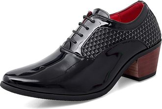 Generic Oxford Shoes for Men Lace Up Round Toe Patent Leather Faux Leather Block Heel Non Slip Resistant Anti-Slip Classic(Black,7.5 UK)