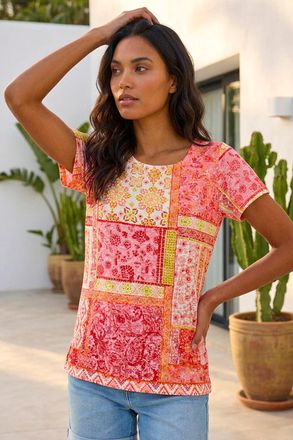 Roman Contrast Print Stretch Top