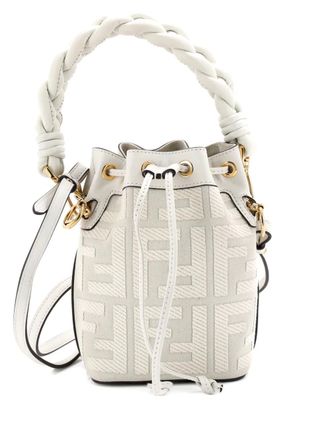 Fendi Woven Handle Mon Tresor Zucca Embroidered Canvas Mini bucket bag - women - Calf Leather - One Size - Neutrals