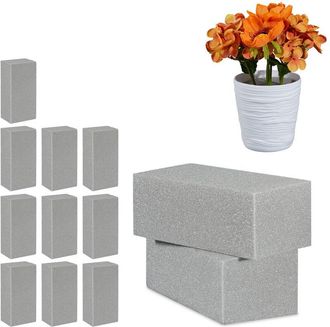 Relaxdays Relaxdays - 12 Bloques Espuma Floral, Esponja Arreglos Florales, Para Flores Secas Y Artificiales, 8x22,5x10,5cm, Gris