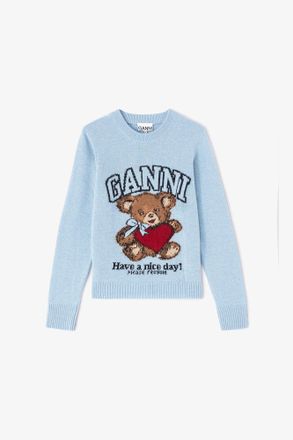 Ganni Blue Graphic Wool Jumper