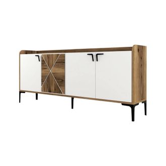 Dmora Consola efecto madera de nogal, blanca 180x35h78 cm