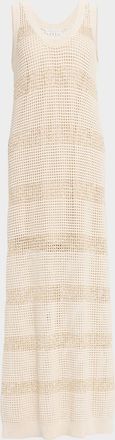 Brunello Cucinelli Striped Pailette Open-Knit Sleeveless Maxi Dress