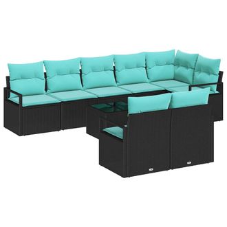 vidaXL Juego De Sof&aacute; 9 Pcs Negro Rat&aacute;n Sint&eacute;tico Vidaxl