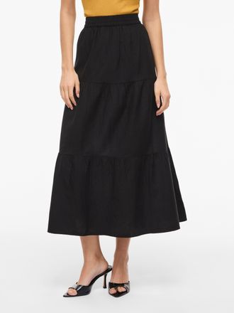 Vila Maxirock VILA VIPRISILLA HW ANKLE SKIRT - NOOS, Damen, Gr. 34, schwarz beauty, Web, Obermaterial: 50% Viskose, 40% Baumwolle, 10% Leinen, unifarben, r