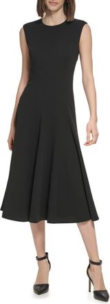Calvin Klein Scuba Crepe Fit & Flare Dress in Black at Nordstrom Rack, Size 14