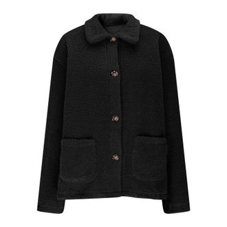 Generic Ladies Fleece Jackets Fluffy Lapel Collar Cardigans Womens Elegant Button Down Loose Warm Teddy Coat with Pockets Winter Thick Thermal Outdoor Casual 