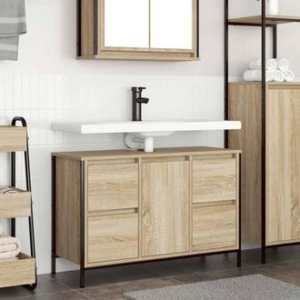 Berkfield Home Basin Cabinet with Drawers Sonoma Oak 90x34.5x60 cm in Brown