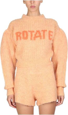 Rotate Logo-print Chunky-knit Jumper - Dames - Ronde hals truien - Oranje - XS - Wol - Truien & Vesten