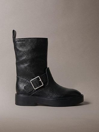Calvin Klein Botas Biker De Piel Con Tac&oacute;n Laminado