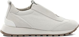 Brunello Cucinelli Canvas And Suede Sneaker With Precious Detail