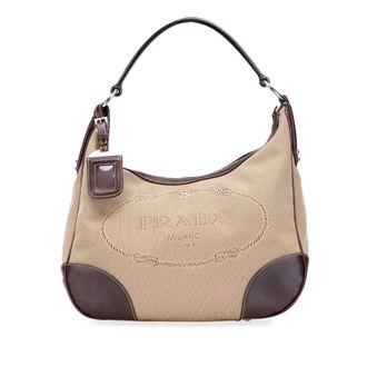 Prada Canvas Leren Schoudertas