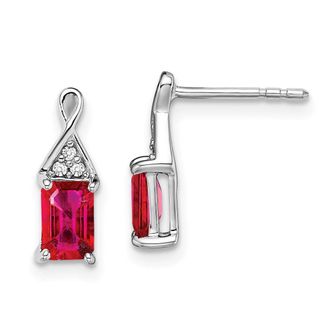 Diamond2Deal 14k White Gold Ruby and Diamond Earrings
