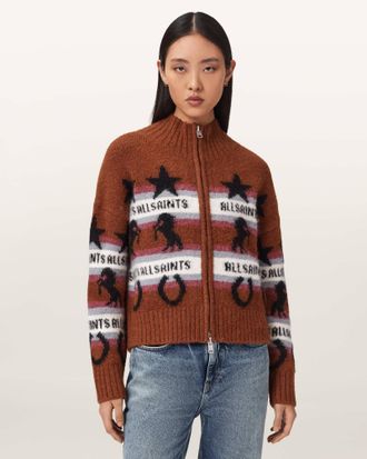 AllSaints Main: 30% Alpaca, 30% Modal, 23% Polyester, 15% Cotton, 2% Elastane Epona Jacquard Cardigan, Size: XS