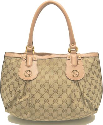 Gucci Beige Yellow Gg Canvas Leather Tote Bag (Pre-Owned)