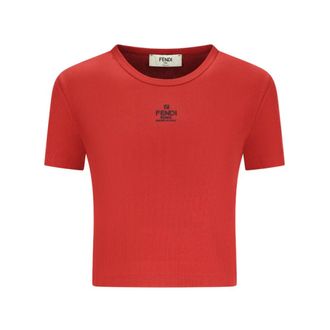 Fendi T-Shirts, female, Orange, M, Top Ribbed
