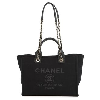 Chanel Black Canvas Handbag Tote Bag (Pre-Owned)