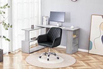 Kosy Koala Grey Office Desk with Black Velvet Upholstered Chair Wooden Room Furniture