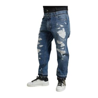 Dolce & Gabbana Slim Fit Jeans, male, Blue, 2XL, Stylish Tattered Denim Jeans