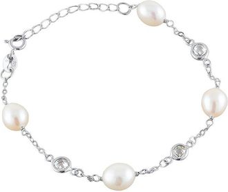 Splendid Pearls Silver 7-7.5Mmmm Pearl Cz Bracelet