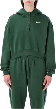 Nike Sudadera con capucha corta de vell&oacute;n Club Fleece con cuello de botones de Nike Sportswear - Sport - Mujer - Verde - M