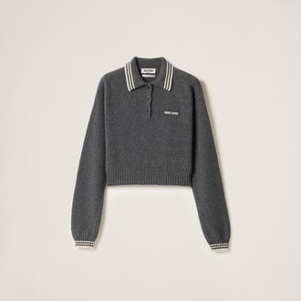 Miu Miu Wool And Cashmere Polo Sweater, Woman, Slate Gray, Size 36