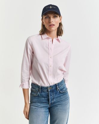 GANT Hemdbluse GANT REG POPLIN STRIPED SHIRT, Damen, Gr. 38, rosa (light pink), Popeline, Obermaterial: 100% Baumwolle, gestreift, regular fit h&uuml;ftlang, Bl