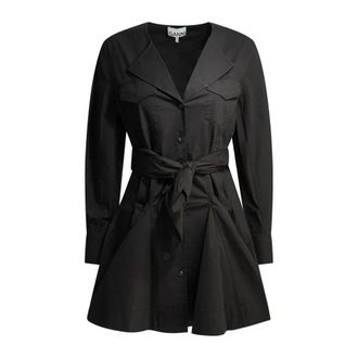 Ganni Kleedjes, Dames, Zwart, M, Katoen, Ganc&ograve;ri Katoenen Shirtjurk met Riem
