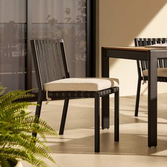 Castlery Sorrento Stackable Outdoor Dining Chair Set of 6 with Ivory Cover, Natural Beige, Aluminium Frame, Water-Repellent Frame for Outdoor Use
