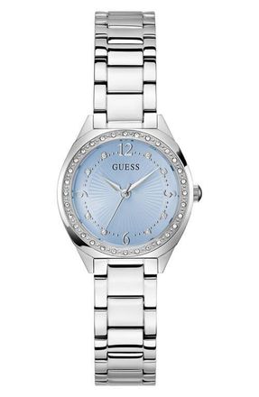 Guess Crystal Bezel & Markers Bracelet Watch, 30mm in Ice Blue at Nordstrom