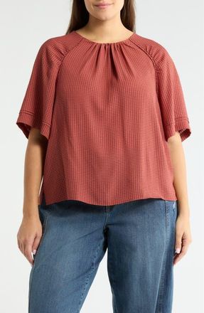 Wit & Wisdom Textured Short Sleeve Shirt in Mahogany Red at Nordstrom, Size 2X