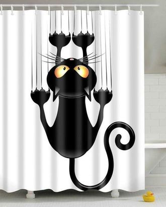 OEM Cortina De Ducha Diy Con Dise&ntilde;o De Gato Humor&iacute;stico Y Ganchos (gato Negro, 180 X 200 Cm)