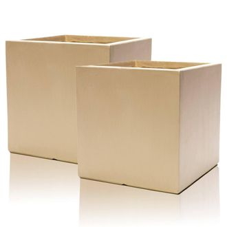PRIMROSE Fibrecotta Sand Square Cube Planter 50cm Set of 2 in Yellow