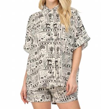 Fate Tropical Print Collared Shirt In Black Ivory