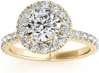 Allurez French Pave Halo Lab Grown Diamond Engagement Ring Setting 14k Yellow Gold 0.75ct