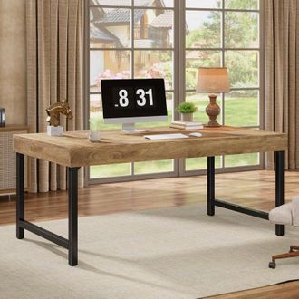 Tribesigns Tribesigns Farmhouse Dining Table for 4-6 People, 55 Inches Industrial Rectangular Kitchen Dinner Table with Heavy-Duty Metal Legs for Home, Dining