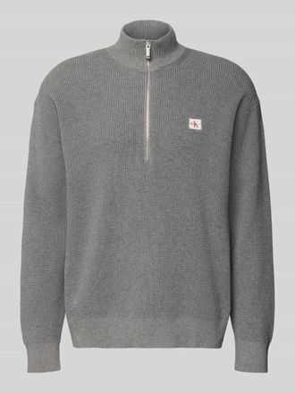 Calvin Klein Jeans Loose Fit Troyer mit gerippten Abschl&uuml;ssen in Mittelgrau, Gr&ouml;&szlig;e XXL