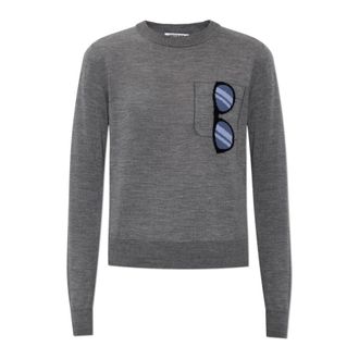 Moschino Round-neck Knitwear, female, Gray, Size: XS Wool Sweater