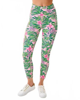 Lilly Pulitzer Weekender High Rise Midi Legging In Conch Shell Pink Cross Grain Roaring With Joy