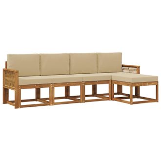 vidaXL Conjunto De Sof&aacute;s De Exterior 5 Pcs Natural Y Beige Poli&eacute;ster Vidaxl
