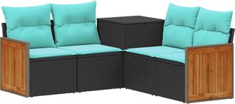 vidaXL Juego De Sof&aacute; 5 Uds. Negro Y Azul Rat&aacute;n Sint&eacute;tico Y Acero Vidaxl