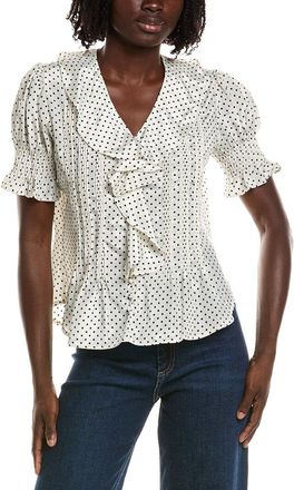 T Tahari Short Gathered Sleeve Ruffle Top