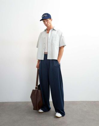 Topman Joggers ampi in maglia a righe blu navy