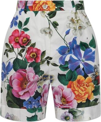 Dolce & Gabbana Shorts met bloemenmotief - Dames - Bermuda - Veelkleurig - XS - Katoen - Korte Broeken