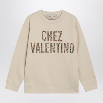 Valentino Garavani Ivory Cotton Sweatshirt With Chez Valentino Floral Motif