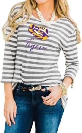 Gameday Couture Lsu Stay A While Top In White/grey