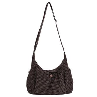 Generic Korean Style Plaid Casual Shoulder Bag, Lightweight Checkered Crossbody Bag with Adjustable Strap, Cotton Quilted Fabric (a)